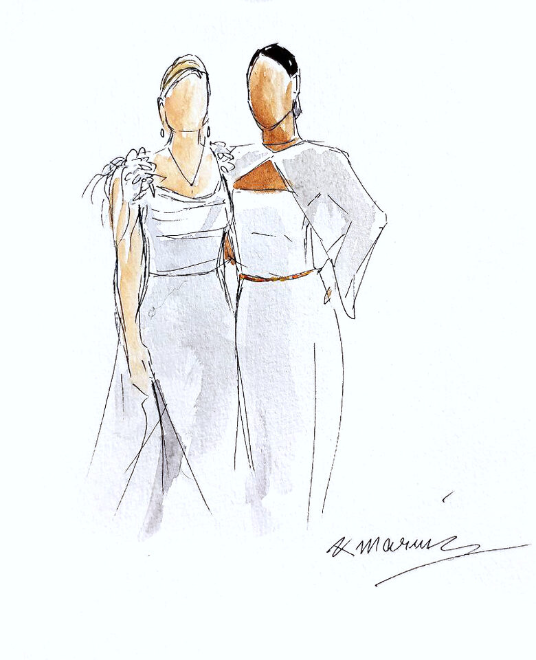 Minimalistisches Aquarell-Porträt eines Hochzeitspaares vom Hochzeitsmaler und Schnellzeichner bei Hell Yes Weddings.