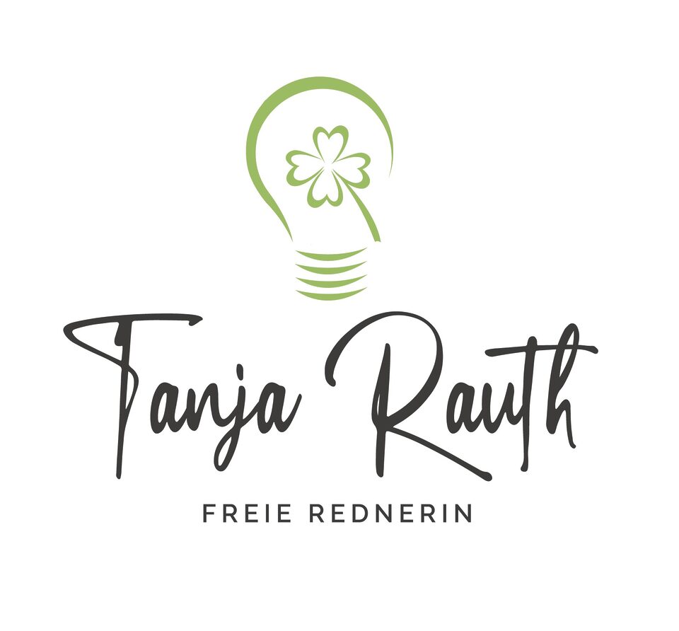 Logo von Tanja Rauth Freie Rednerin mit grüner Glühbirne und Kleeblatt.